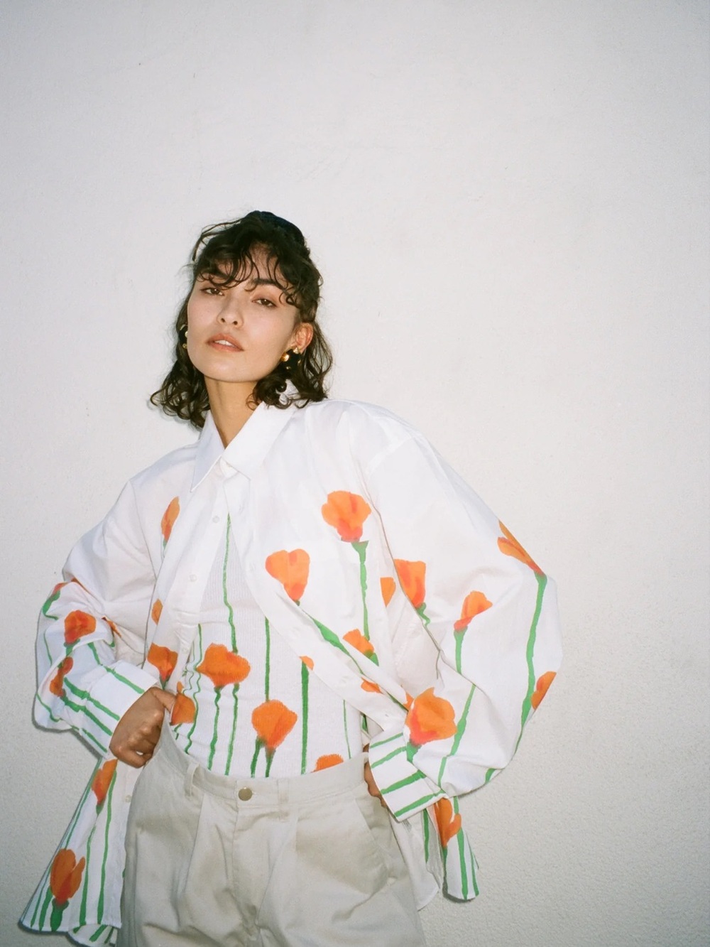 Keely hand painted poppy button down